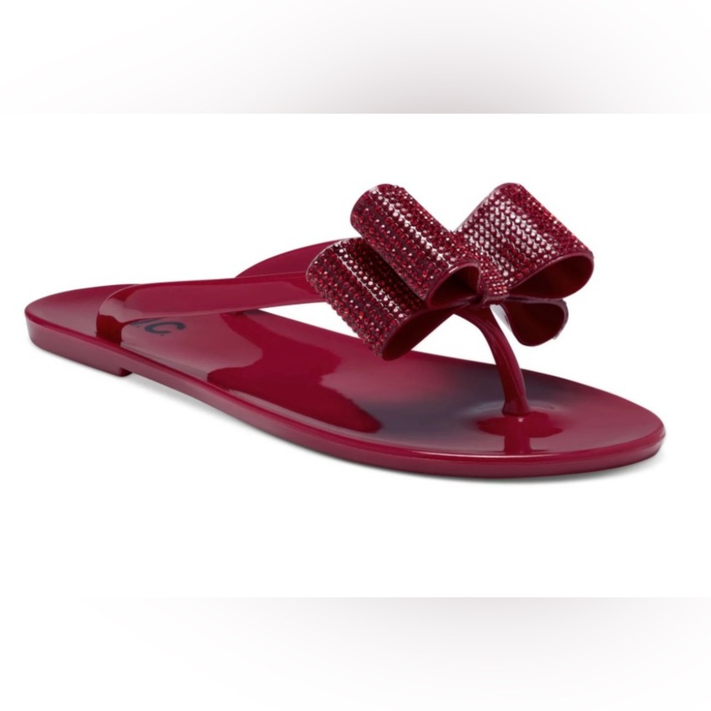 INC Jelly Sandals Red Thong Bow Rhinestone